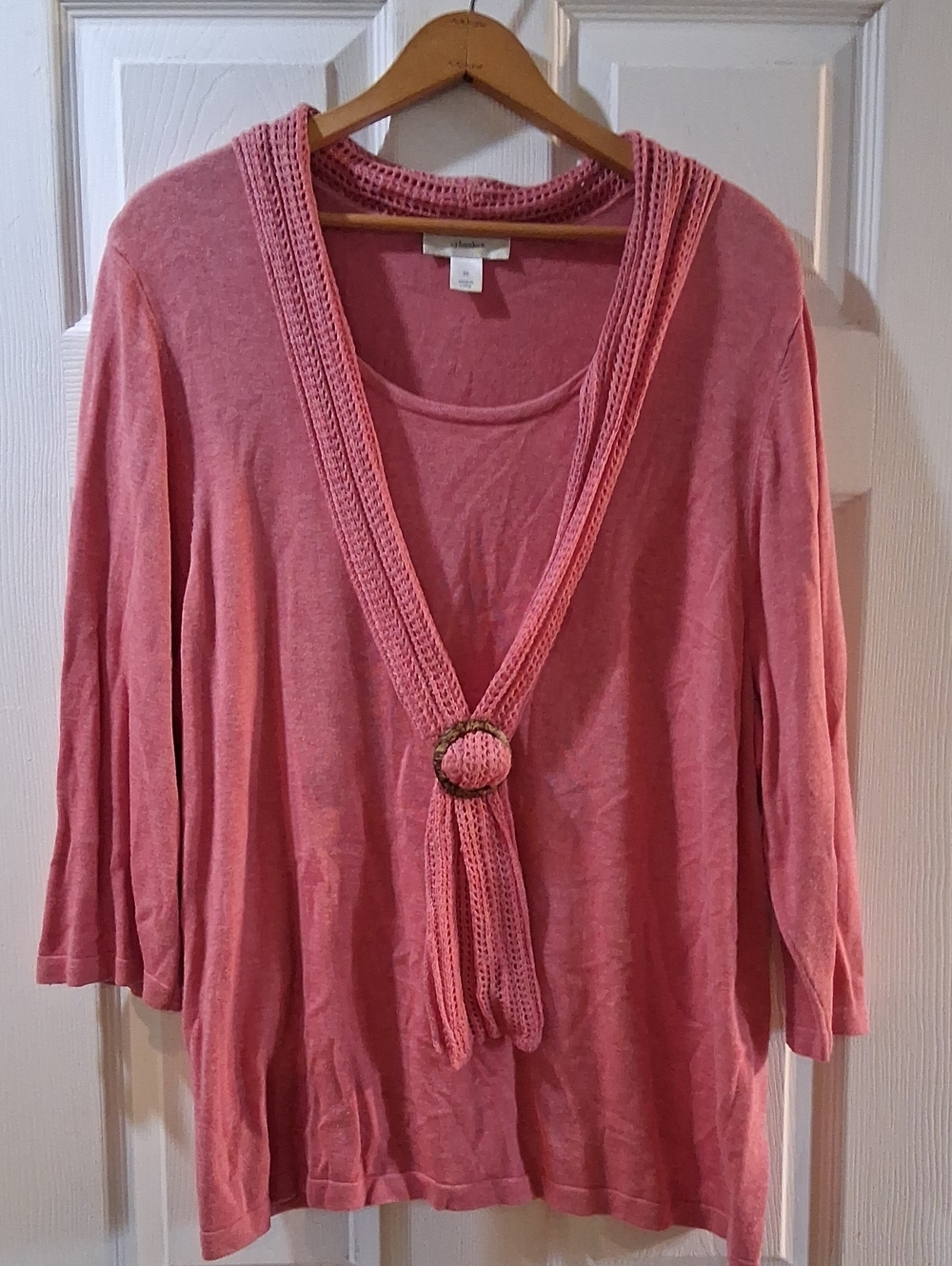 CJ Banks Rose Pink Knit Scoop-Neck Tunic with Decorative Ring